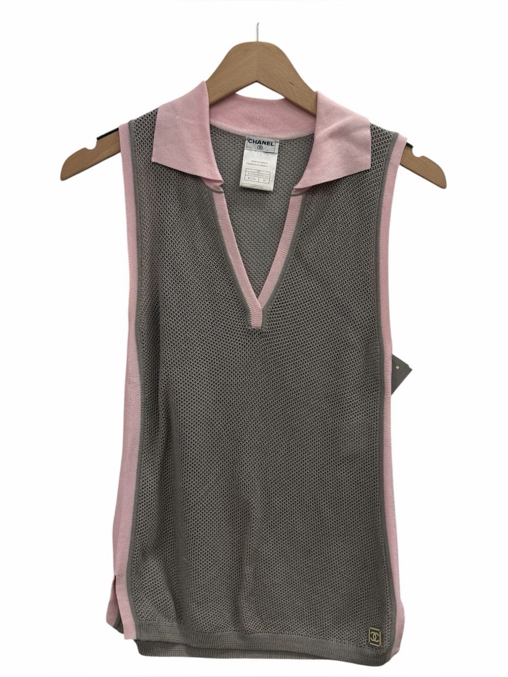 CHANEL Vintage 03P CC Logo Mesh Knit Tank Top